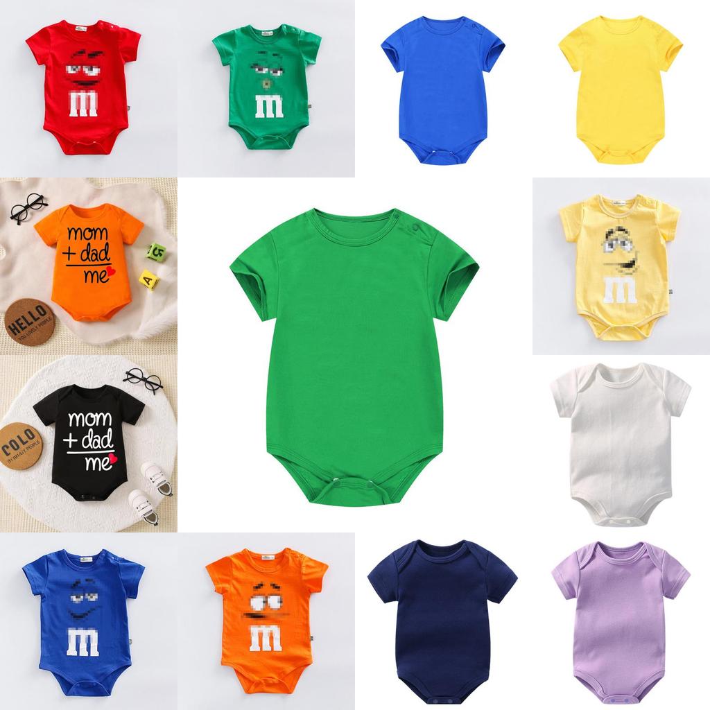 Baby Cotton Short Sleeve Romper For Newborns With Solid Color And Letter Print Design