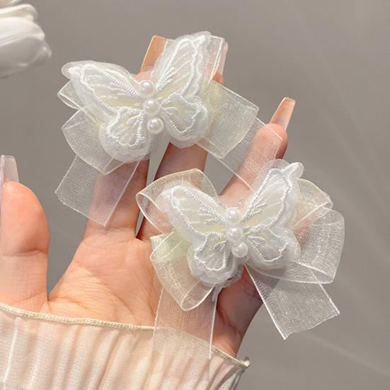 Haarnadel Weiches Netz Schmetterlinge Stickerei Schleife Dekoration Mädchen Haarnadel mit Imitationsperlen Sanfte Frisuren Seitenclips