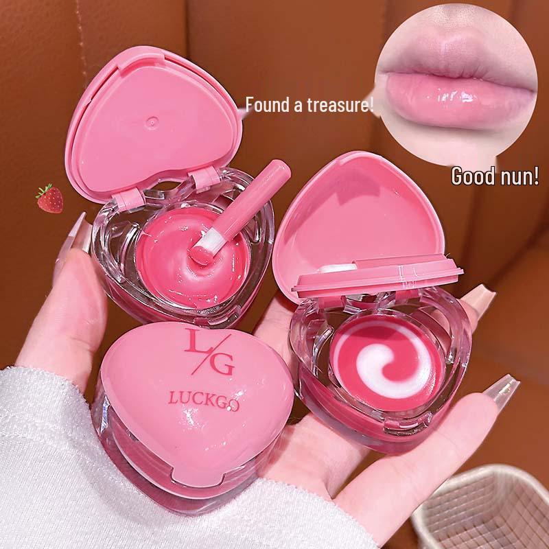 LUCKGO Heart-Shaped Brightening Two-Tone Lip Mask: Pink Tender Lip Balm for Girls - Autumn/Winter Moisturizing Hydration.