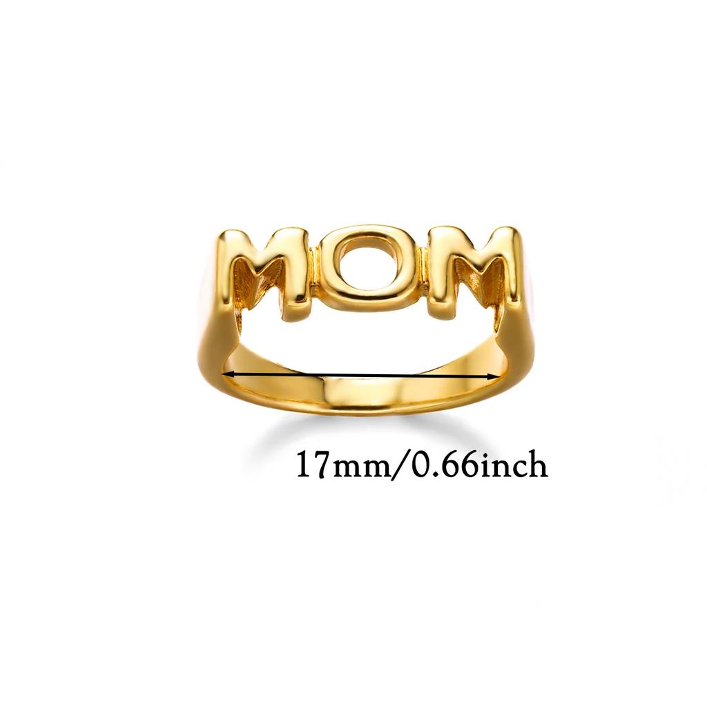 Mom Royal Ring Women Gold Color 3D Letter Casting Rings 7 8 Size Rhinestone Anillos Acero Inoxidables Jewelry Mother's Day Gift