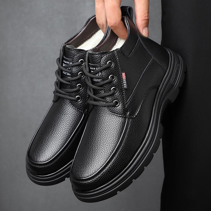 FashionHigh Tops and Fleece Winter Warm Boots for Men Designer Black Platform Cotton Shoes Male Fashion Casual Leather Dress Shoes Man