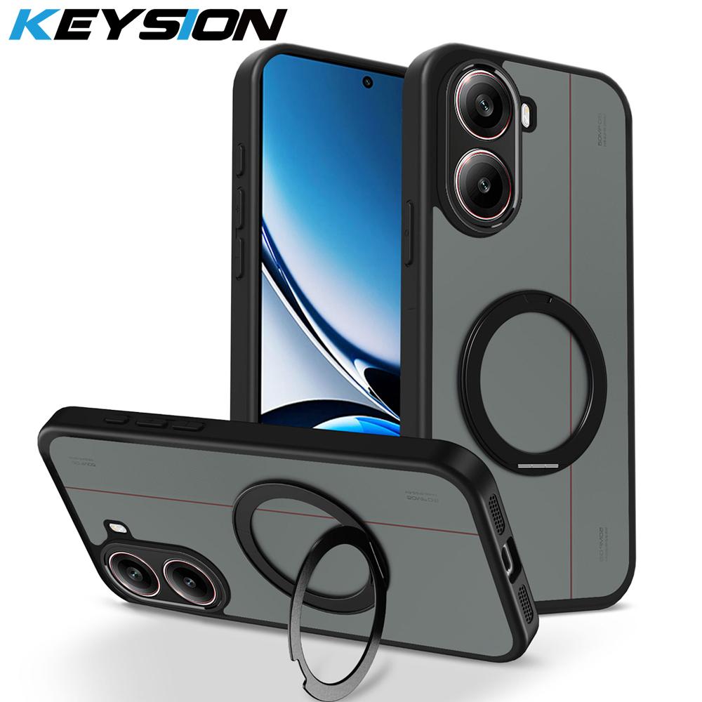 KEYSION 360° Rotating Ring Stand Magnetic Phone Case for Xiaomi POCO X7 Pro 5G Matte Translucent Shockproof Cover for Redmi Turbo 4