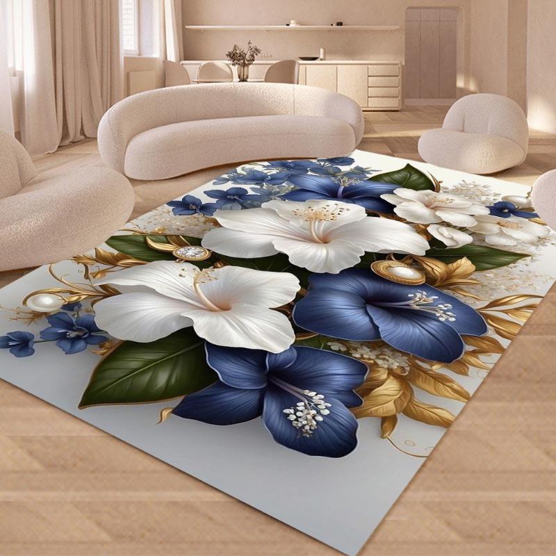 Tappeto di lusso con motivo floreale, tappetino antiscivolo con supporto in gomma, tappeto con gemma di diamante per la decorazione moderna della casa, tappetino 3D per soggiorno