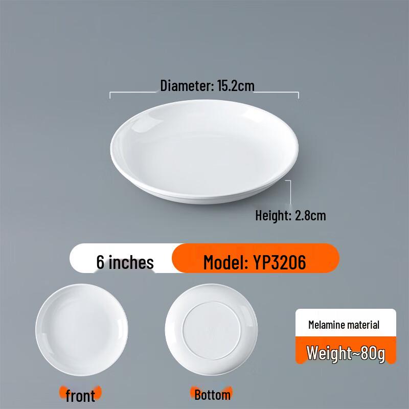 White Melamine Round Dining Plates - 5 Pack