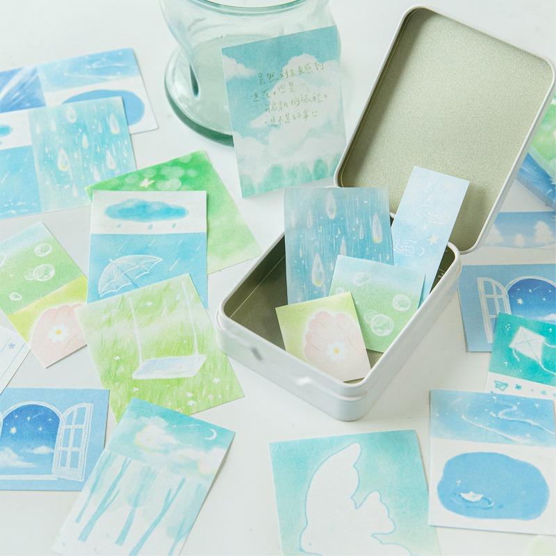 50sheet/set INS Retro Simplicity Scrapbooking Memo Pad Green Blue Color Journal Background Paper DIY Decor Non-sticky Notepad