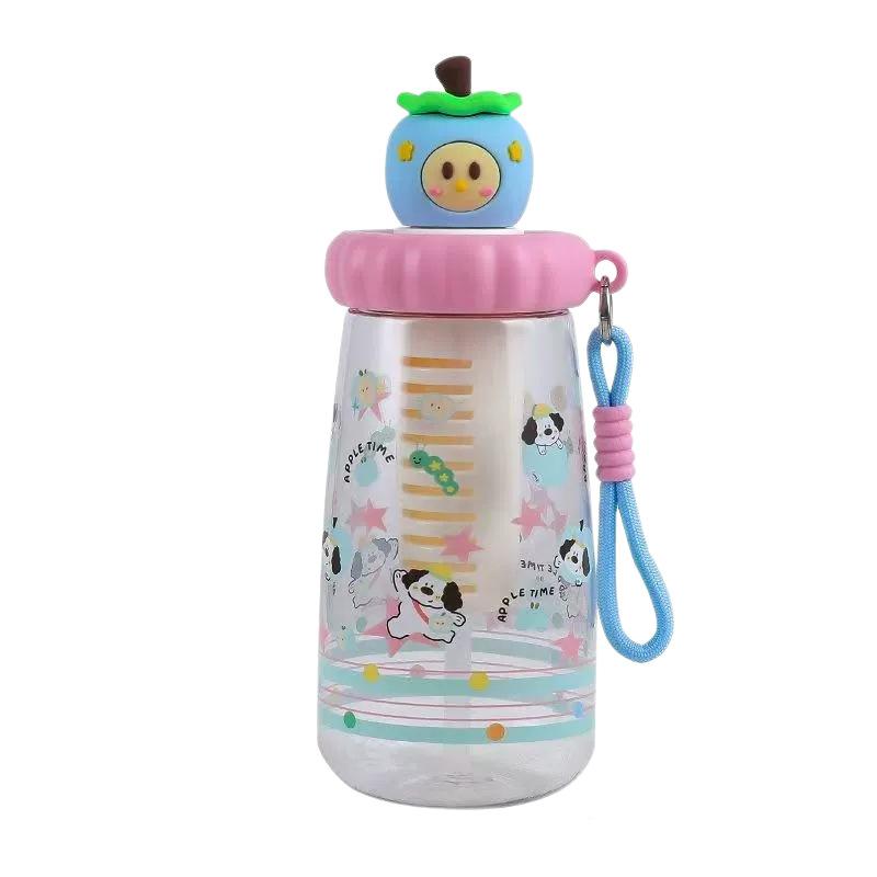 Water bottle cute apple doll plastic cup summer high value straw cup girls make tea leak-proof portable accompanying water cup