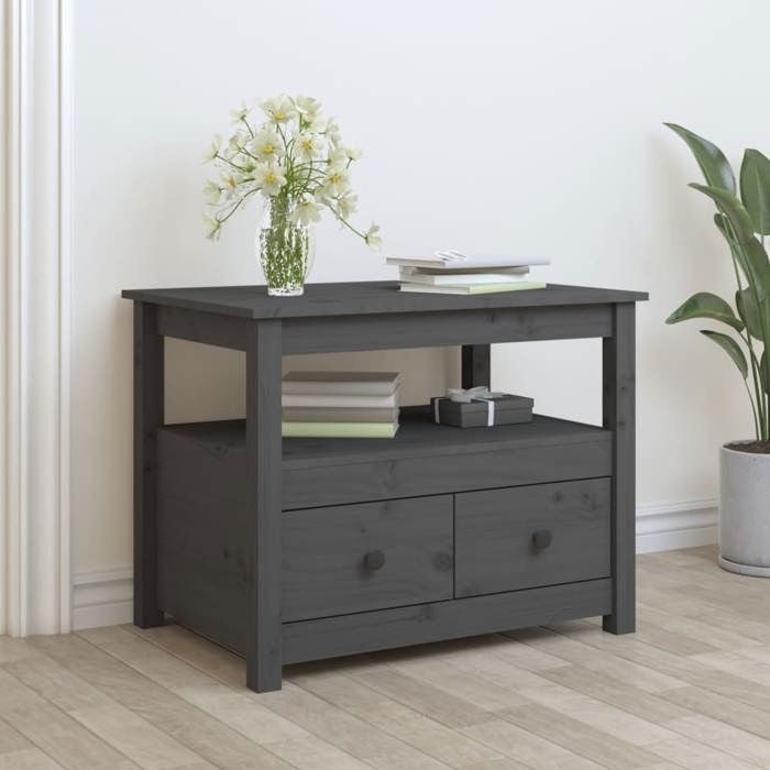 VidaXL Table basse Gris 71x49x55 cm Bois massif de pin 820938