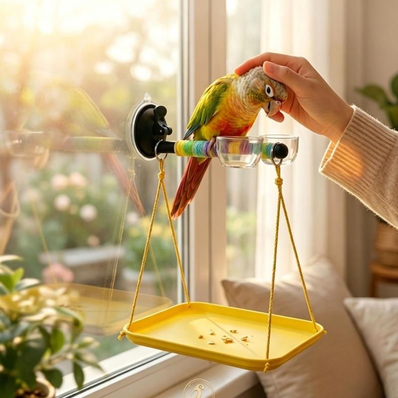 Multifunctional Bird Perch Stand With Suction Cup For Parrots Detachable Dropping Tray Comfortable Grip