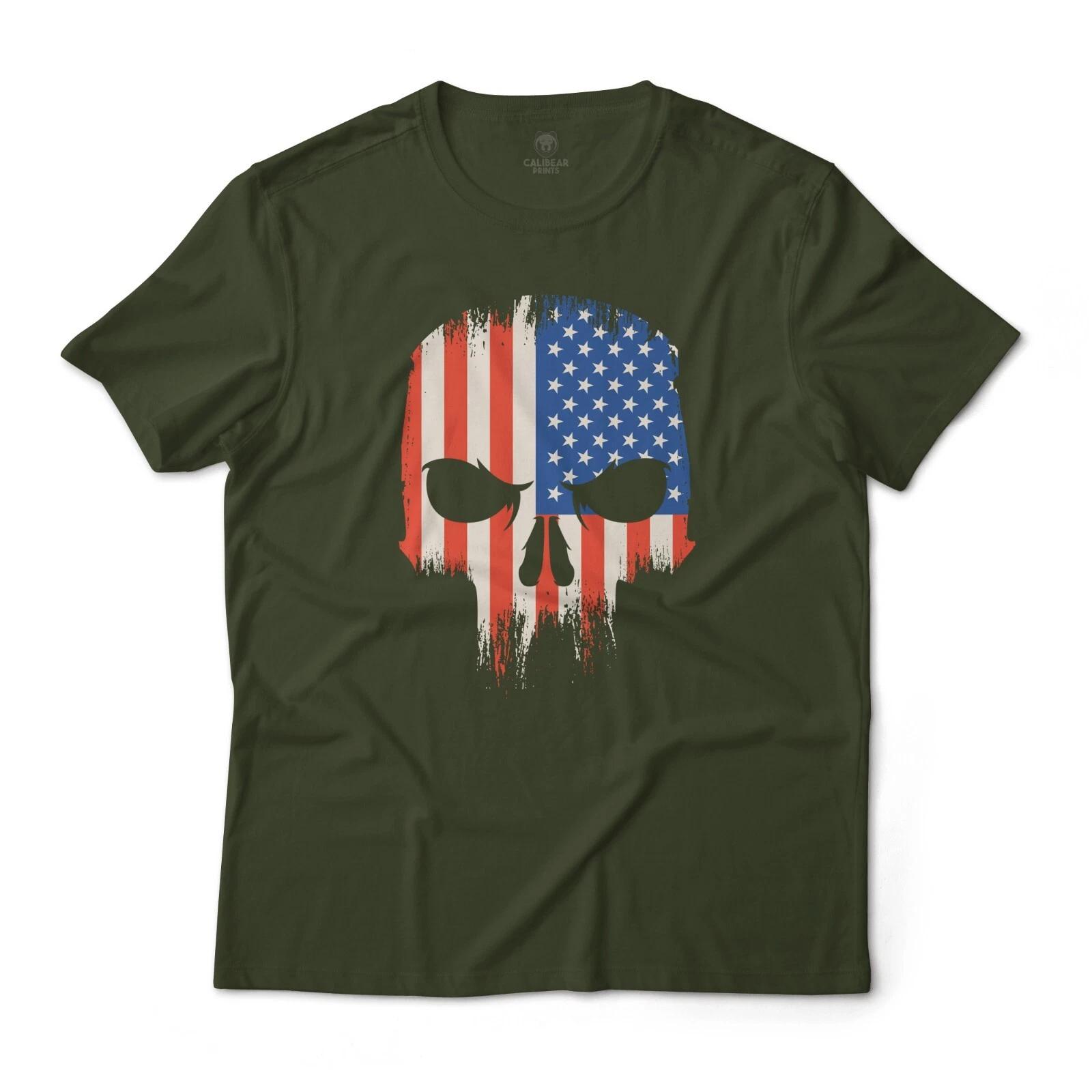 Angry American Flag Punisher Skull Art Graphic Art Tee Light Fine Jersey T-T-Shirt M
