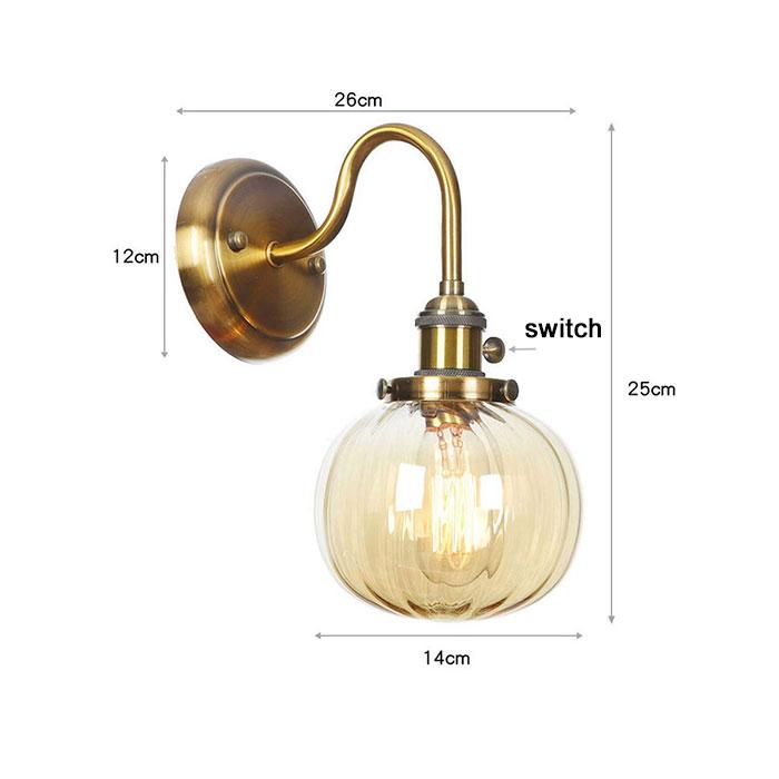 Vintage Brass Switch Wall Sconces, Amber Clear or White Glass Shade Wall Lights,Gold Bathroom Vanity Light Fixtures