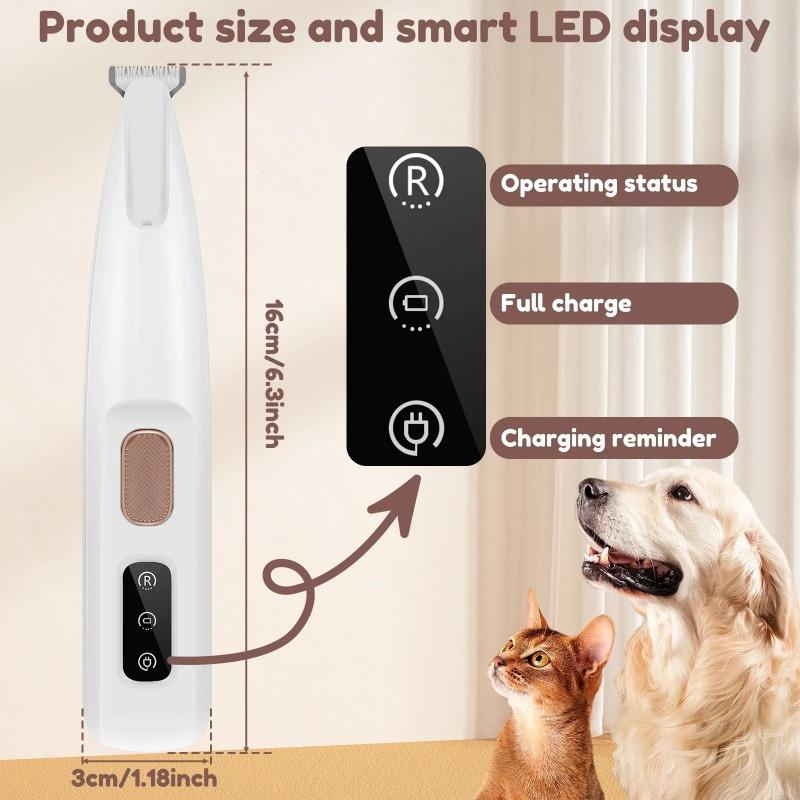 Ny hundepotetrimmer med LED-lys Helt vanntett kjæledyrhårtrimmer med LED-skjerm Hundeklipper for pleie 18 mm utvidet blad