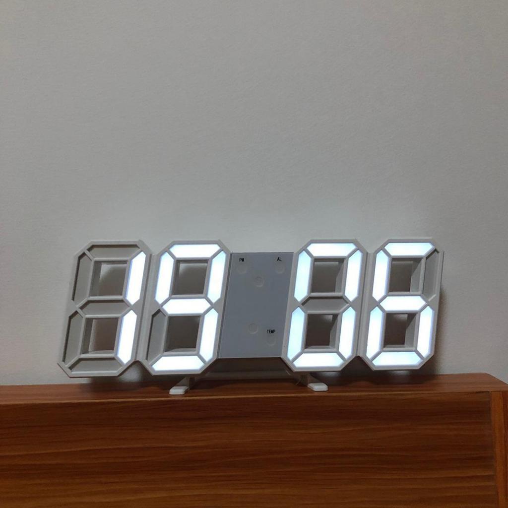 3D LED Digital Alarm Clock with Temperature Display, Wall-Mounted, 8-Character