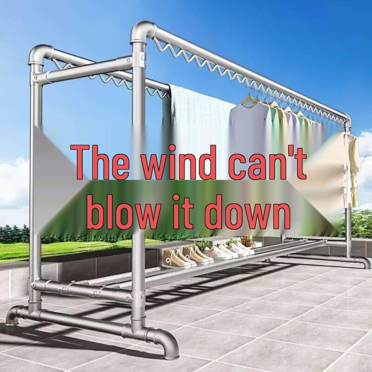 Windproof Outdoor Galvanized Steel Clothes Drying Rack with Thickened Pipes for Balcony