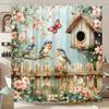Charming Garden with Birds and Birdhouse Shower Curtain - Water-Resistant Fabric for Bathroom - Perfect