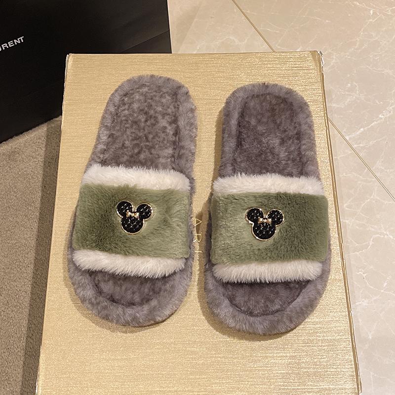 Fashion Fluffy Women's Slippers Home Cartoon Luxury Designer Winter Woman Shoes Flat Elegant Plush Indoor Footwear Fuzzy Fur Slides New