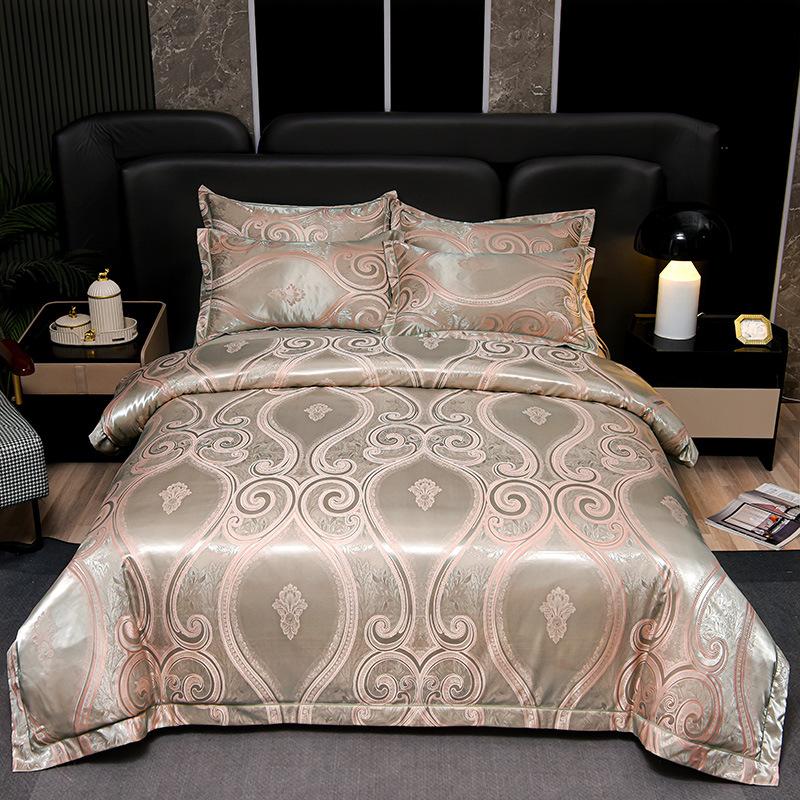 New 4Pcs European Satin Jacquard Bedding Set Four Season Universal Skin Friendly Cozy Duvet Set Double Couple Size Bedclothes