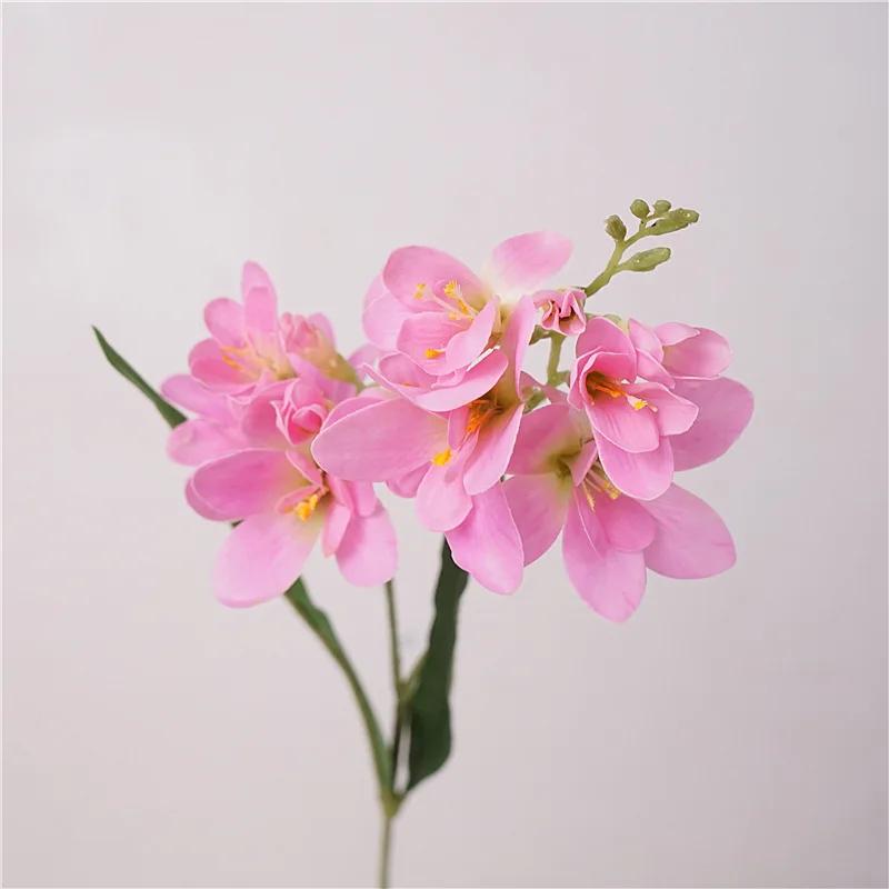 5Pcs Artificial Real Touch Fragrant Snow Orchids Flowers Wedding Decor Floral Party Home Decoration Fake Flowers Freesia Orchid