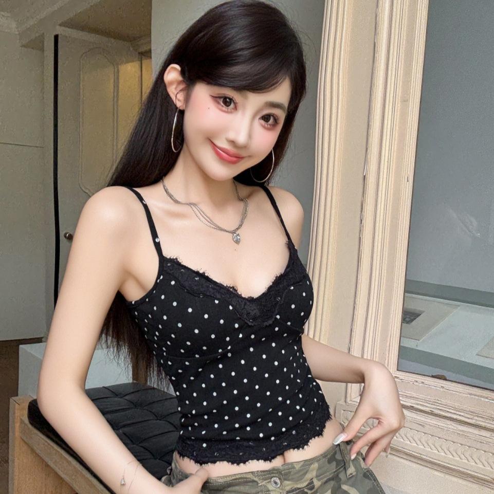 #Summer new sweet and spicy style jacquard print sling vest female slim one-piece chest pad versatile top
