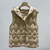 Autumn and winter new hooded short fashion down jacket women's V-shaped pressed line vest white duck down to keep warm in winter