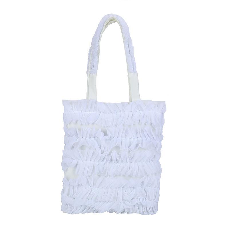 Korean Woman Bag Purse With Pleated Mesh And Satin Shoulder Strap For Daily Use