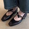 Fashion Vintage Metal Decoration Mary Jane Flats Women Bowknot Square Toe Dress Pumps Elegant Office Brand Designer Shoes Sandals