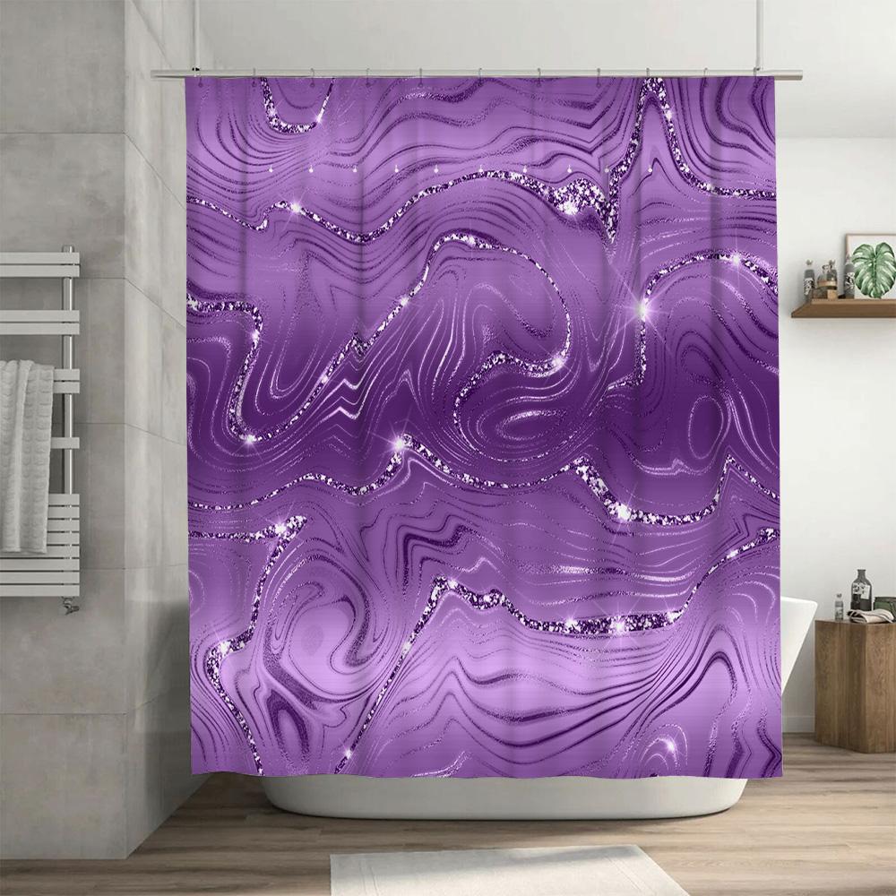 Luxurious Glitter Purple Shower Curtain Set For Bathroom Decor 3D Printed Polyester Fabric Waterproof Bath Liner With Hook Rings