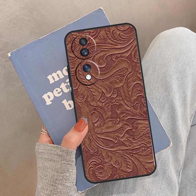 Brown Hand Tooled Western Case For Honor Magic 8 5 6 7 Pro Cover For Honor 400 200 Lite 50 70 90 X8a X8b X9a X9b X9c