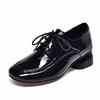 Women's Single Shoes Round Head Lace-up Flats Spring New Embossed Cow Patent Leather Low-heeled Low-top Shoes Women's Casual Shoes