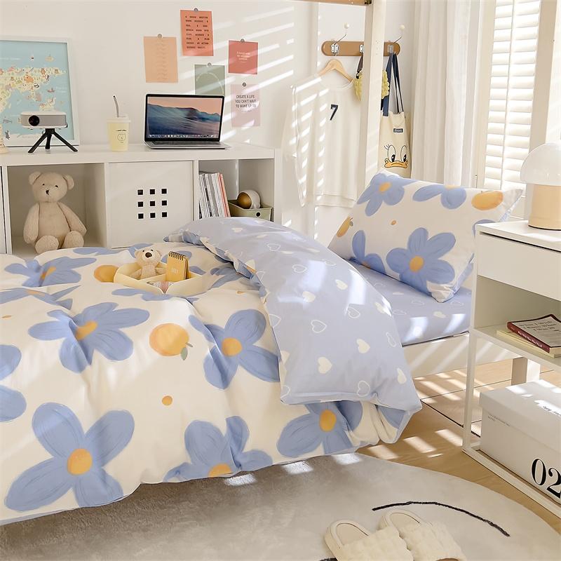 Lençol de cama de algodão macio e respirável de alta qualidade para dormitório estudantil, conjunto de 3 peças universal para cama de solteiro em dormitório