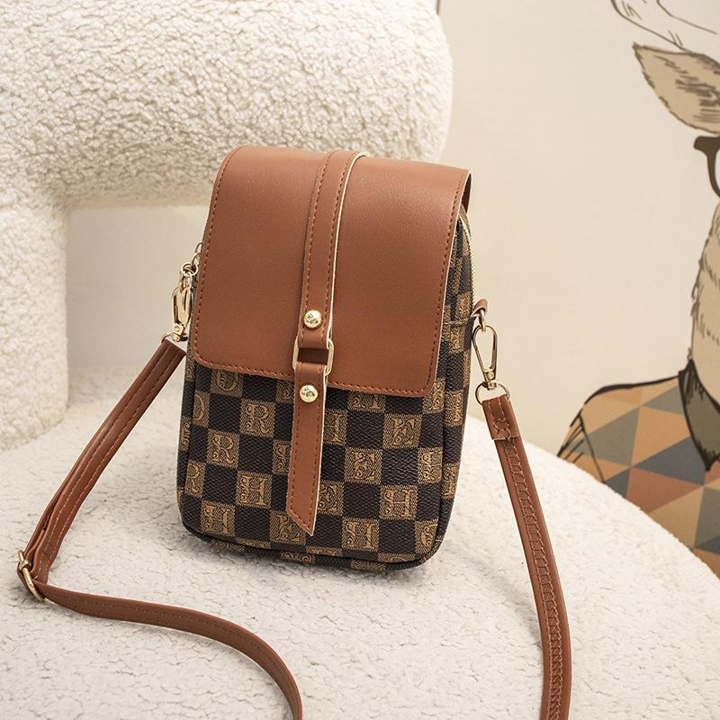 Mobile Phone Bag Women's New Summer Fashion Simple Shoulder Plaid Oblique Span Bag Mobile Phone Small Square Bag