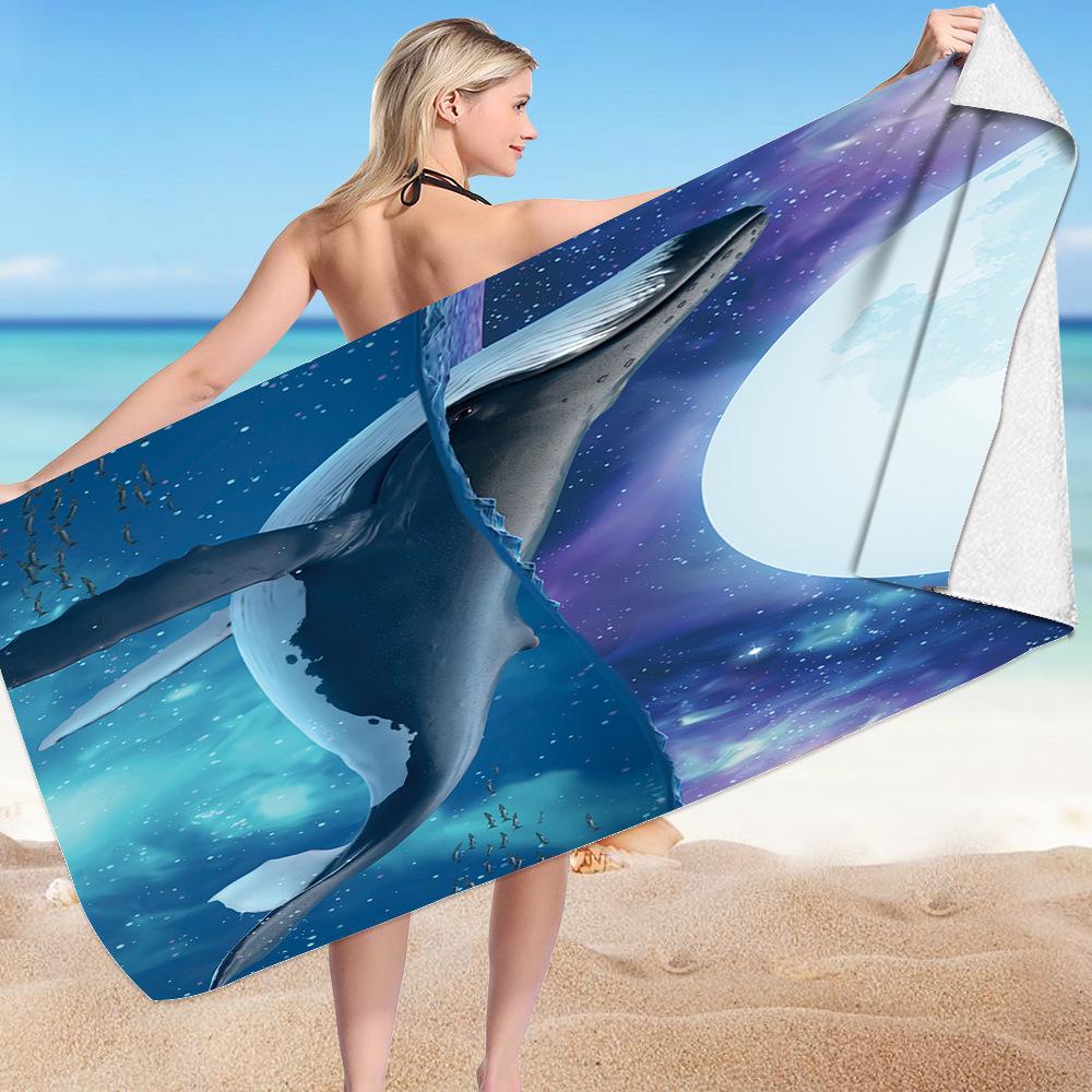 Blue Dolphin Beach Towel Ocean Fish Quick Dry Moon Star Sand Free Microfiber Bath Towel Travel Camping Bathroom for Girls Adults