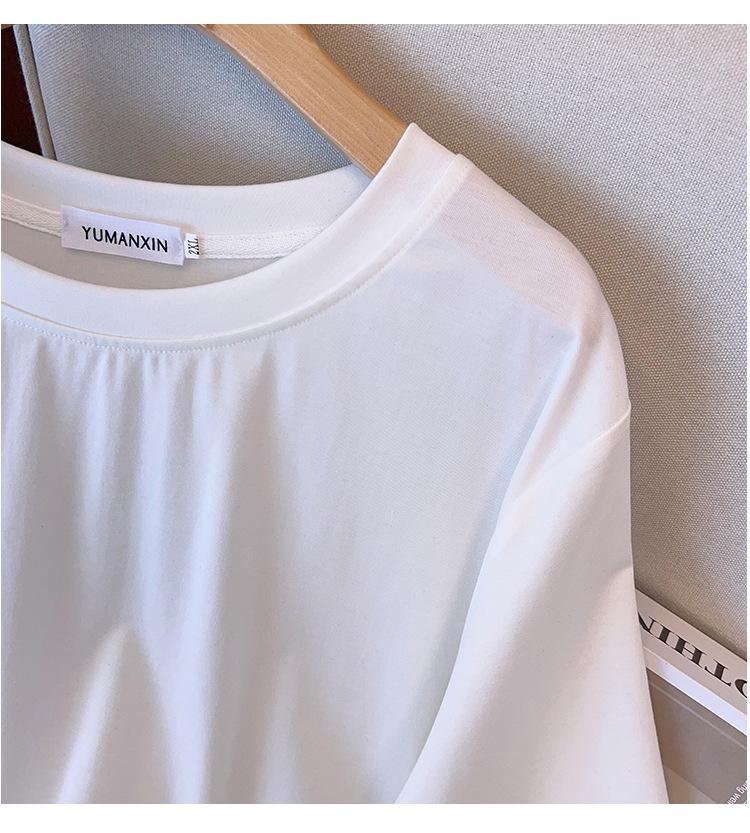 Plus Size Loose-Fit Mid-Length Short-Sleeve Round Neck T-Shirt for Women (Sizes 200/300/350 jin) 7163