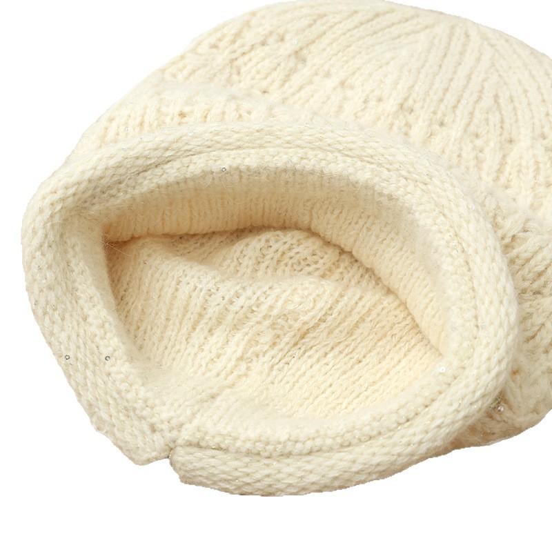 New Autumn and Winter Colorful Diamond Rabbit Hair Pile Hat Korean Casual Plus Velvet Windproof Warm Hat Big Head Circumference Knitted Wool Hat