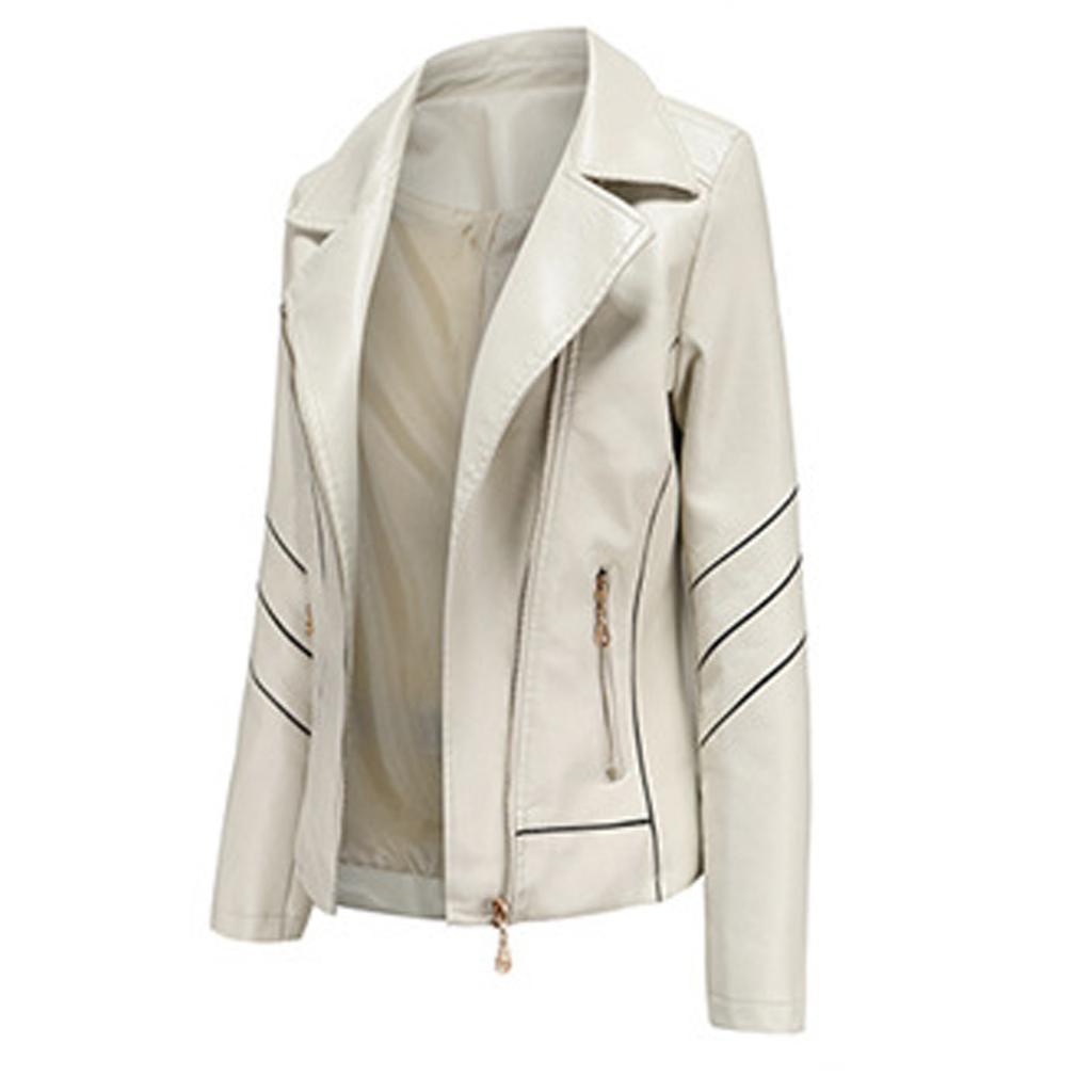 Dámská tenká kožená bunda se stojatým límečkem a zipem s prošíváním v jednobarevné barvě