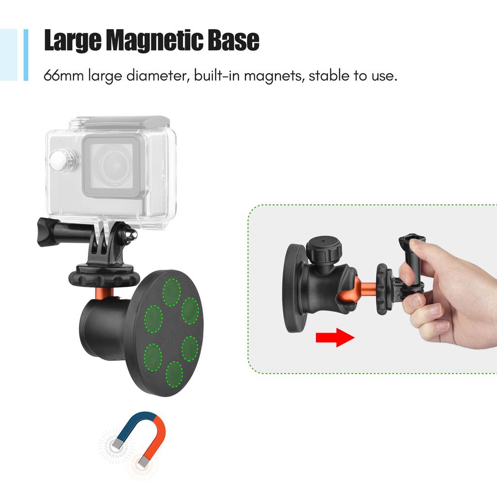 UURIG BH 07 Mini Ball Head Camera Tripod Mount 1 4 Inch Screw with Magnetic Base Sports Camera Mount Adapter