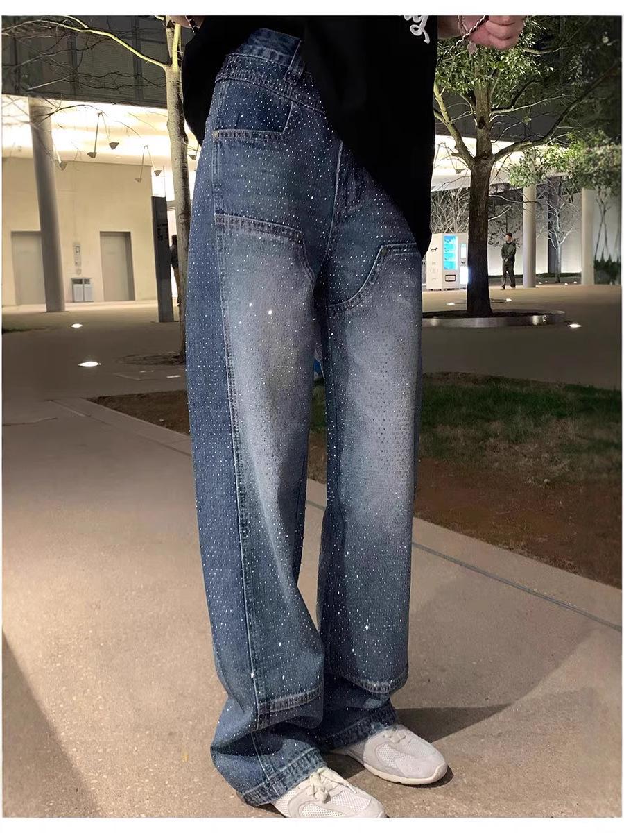 

Deconstructed High-Waist Sparkling Denim Straight-Leg Pants Small синий