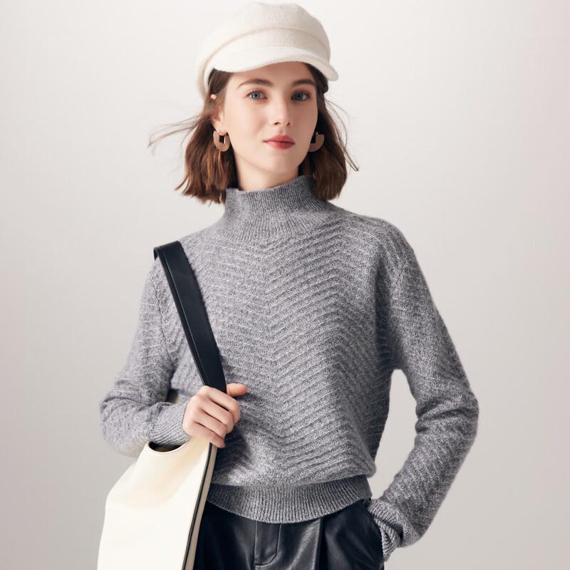 Paluo Women's 100% Cashmere Twill Jacquard Mock Neck Sweater