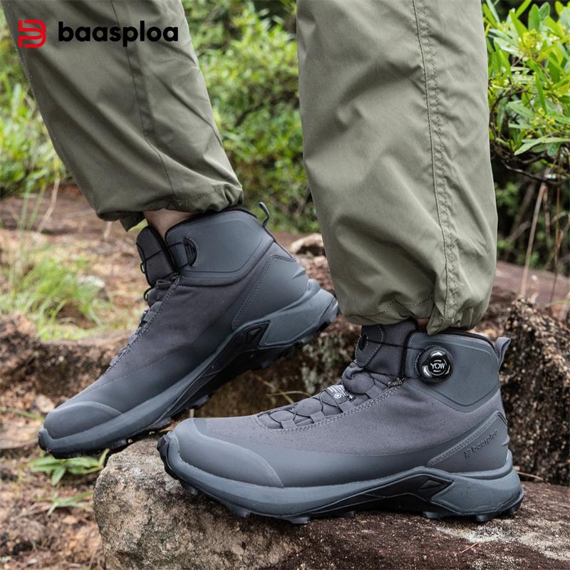 Men Hiking Boot Anti Splash Water Outdoor Sneakers Rotating Button Hiking Shoes  Comfort High-Top Trekking Walking Shoes Non-Slip Warm Suitable
