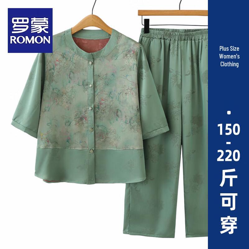 

ROMON Plus Size Mid-Sleeve Shirt Two-Piece Set 3XL