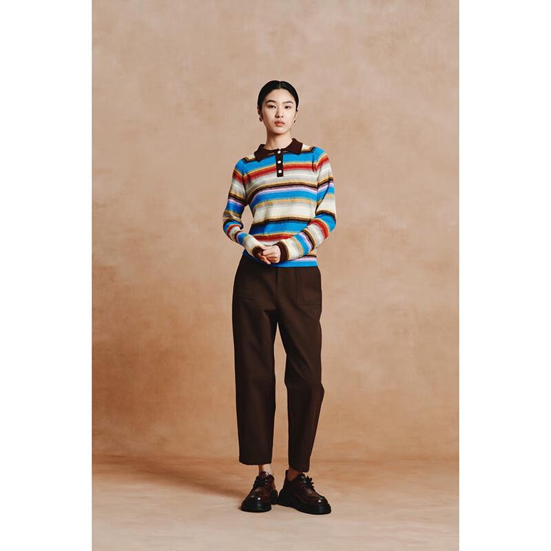 Gejin Women's Color-Block Striped Long-Sleeve Knit Sweater