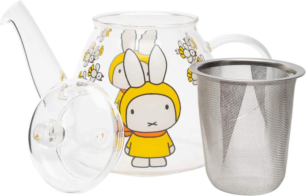 Koji Company Miffy Flight Teapot, 500ml, Heat-Resistant, Clear Glass with Tea Strainer, 407907