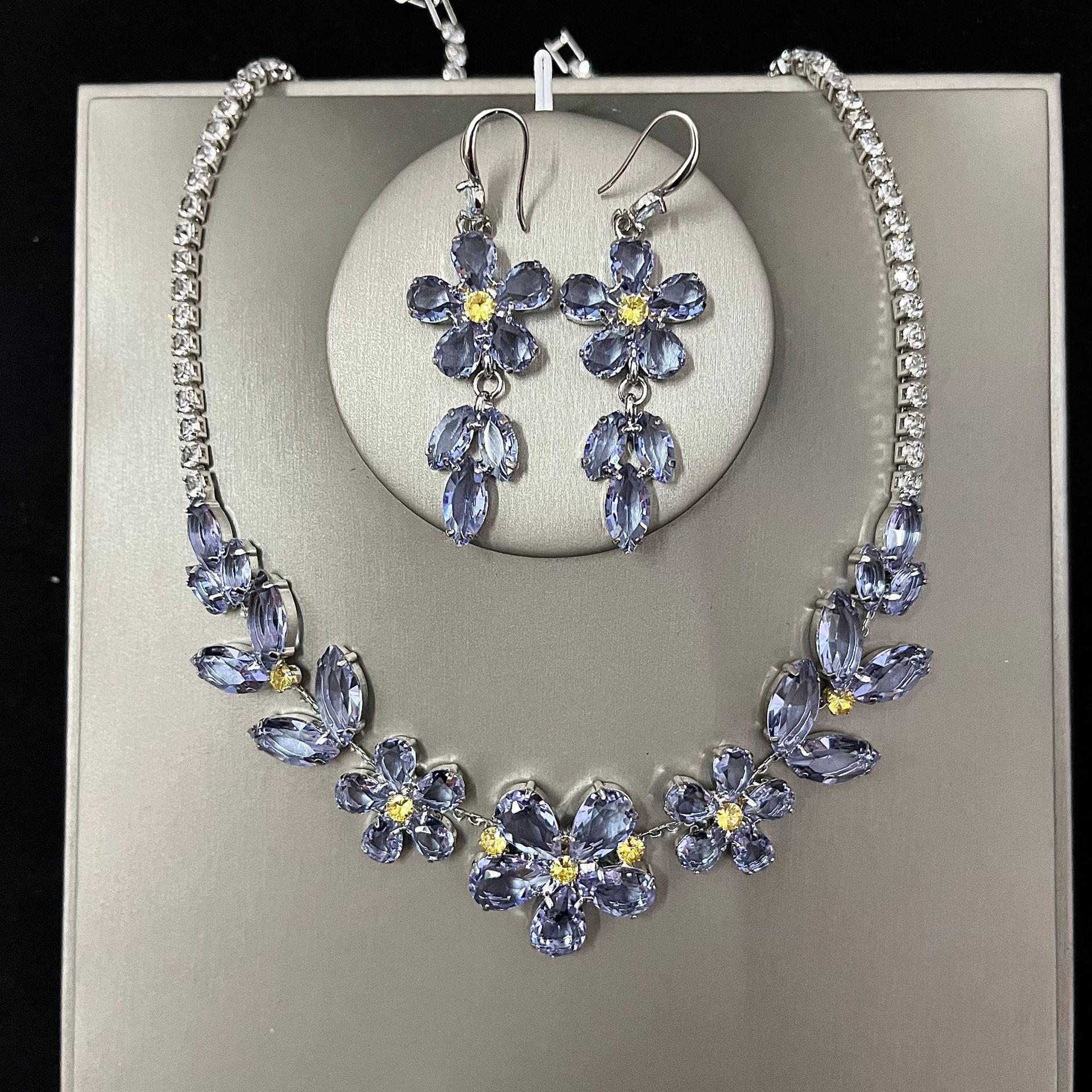 Elegant Zirconia Flower Necklace  Earrings Set - Original Design, High-Quality Jewelry