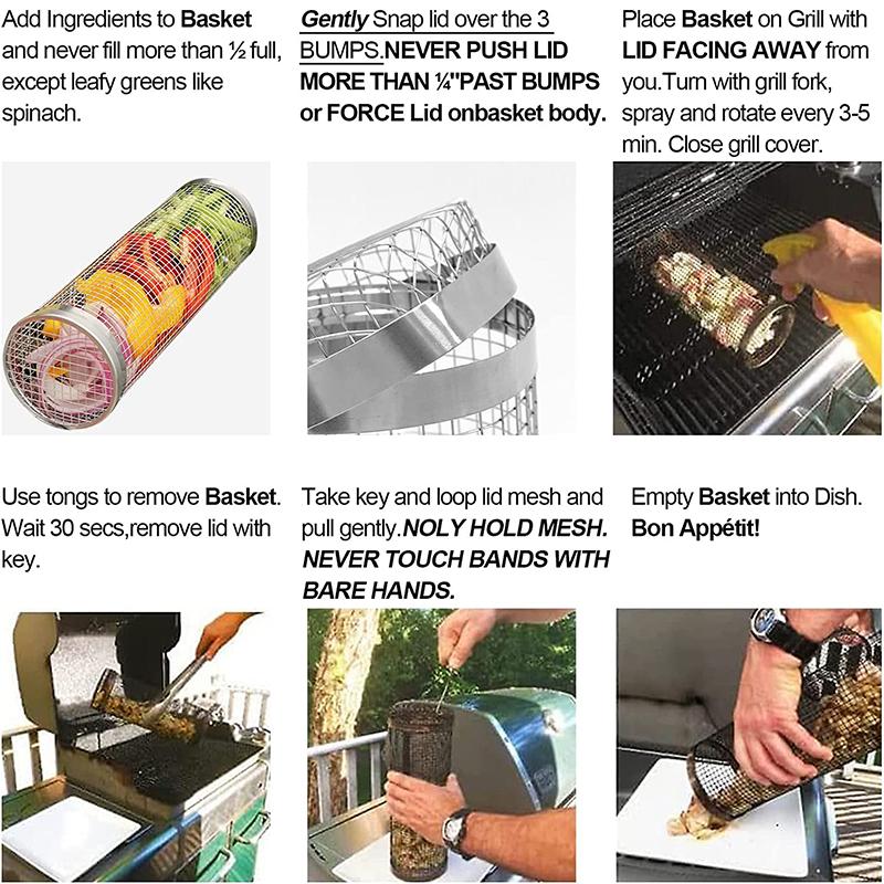 LMETJMA Rolling BBQ Korb Edelstahl BBQ Net Rohr Tragbare Outdoor BBQ Grill Mesh Camping Grill Rack JT50