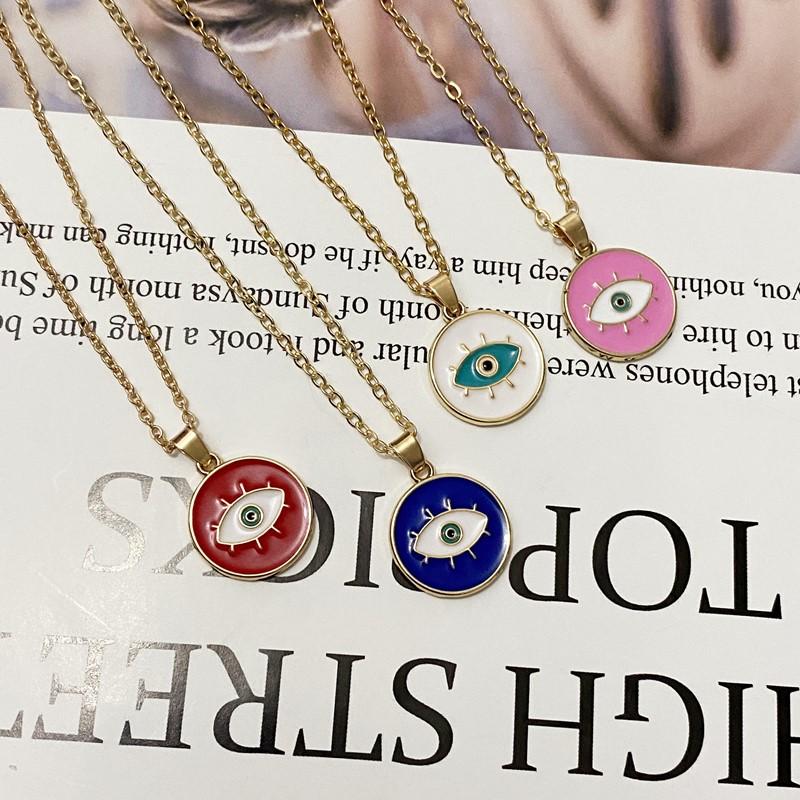 1PC Enamel Evil Eyes Pendant Necklace For Womens Zircon Big Turkish Eye Chains Choker Necklaces Clavicel Chains Lucky Zircon