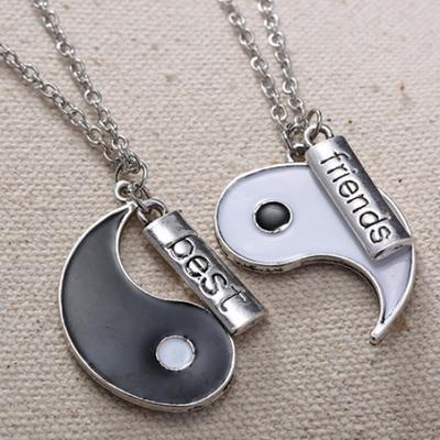 2 Stück/Set Beste Freunde Tai Yin Yang Geschnitzter Balken Anhänger Teilbare Halskette Geschenk
