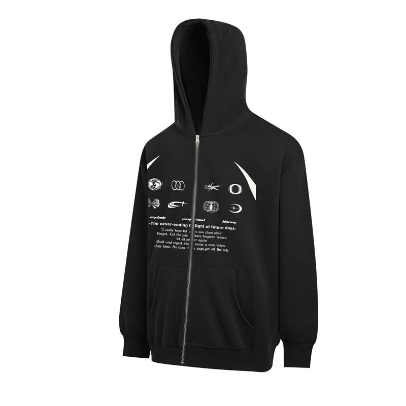 Unisex Oversized Hooded Zip-Up Sweatshirt With Streetwear Print Cotton Blend Winter Warm Casual Jacket