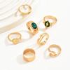 European and American Retro Green Diamond Ring Set Ins Light Luxury Rhombus Octagram Ring