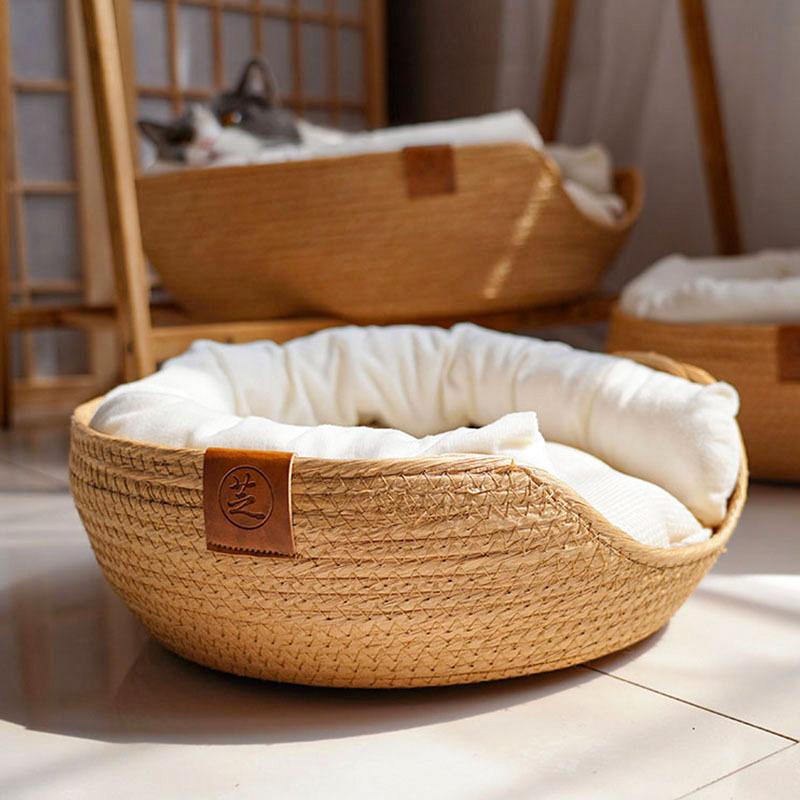 1PC Vier Jahreszeiten Haustier Bett Zwinger für Katze Welpen Hund Betten Sofa Handgemachte Bambus Weben Katze Gemütliche Nest Haustier Mithelfer