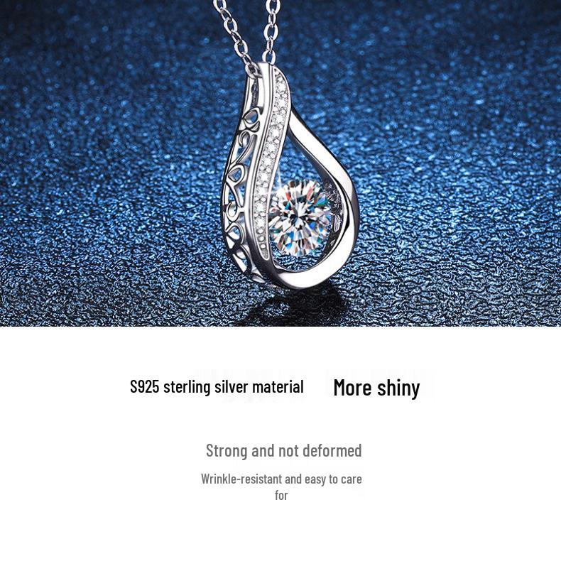 Korean Style Moissanite Water Drop Necklace: 1 Carat S925 Sterling Silver Pendant