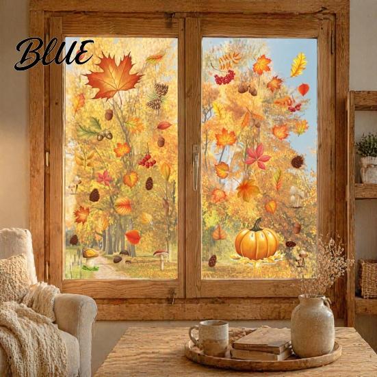 Removable Autumn Party Fall Harvest Maple Static Pumpkin Supplies 5Pcs Window Clings Stickers Easy Apply Decorations Glue-Free Decor for